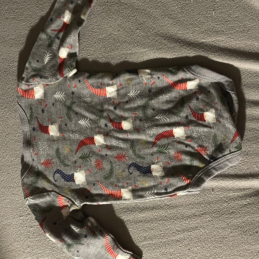 Festive Gray Baby Onesie with Santa Hats